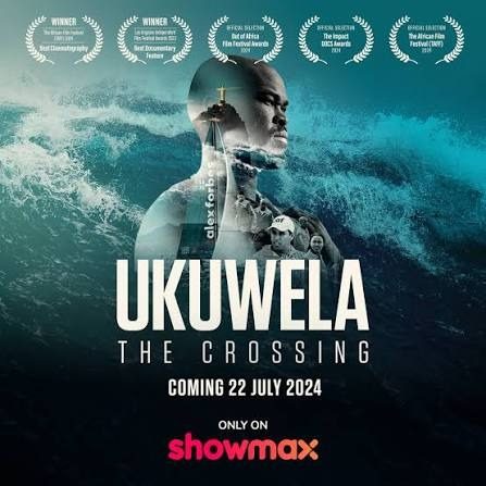 Poster for Ukuwela: The Crossing, with festival laurels and the Showmax logo